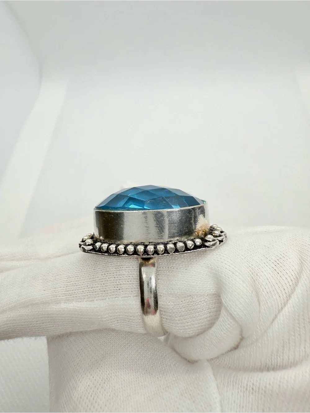 Blue Oval Topaz Crystal Statement Ring
